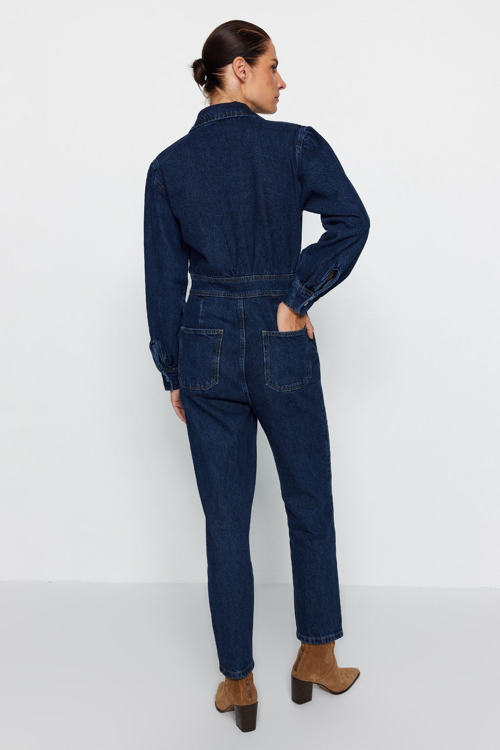 TRENDYOLMILLA Lacivert Balon Kollu Denim Tulum TWOAW22TU0041  фото 6