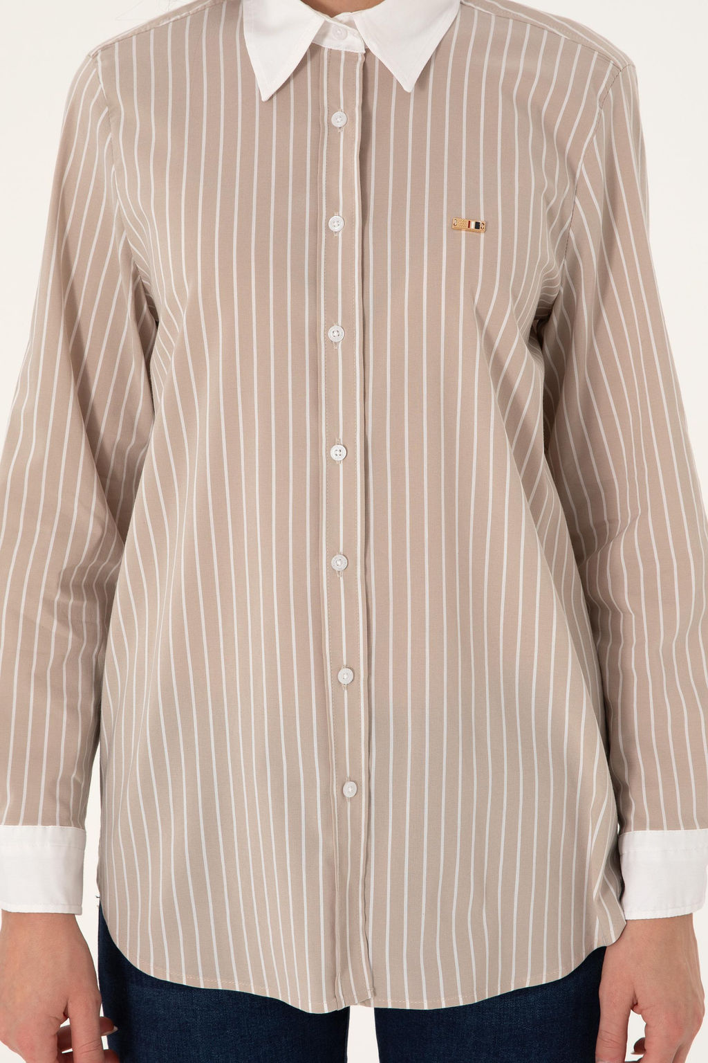 Женская рубашка песочного цвета с длинным рукавом Неожиданная скидка в корзине - U.s. polo assn фото 6