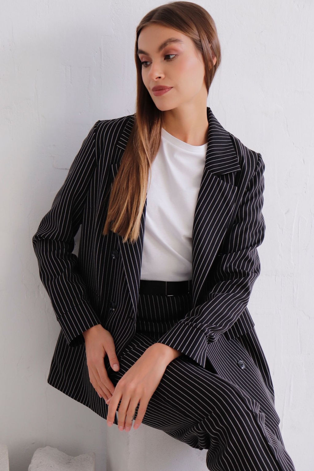 11782 Брюки со стрелками чёрные в полоску - Martichelli фото 3