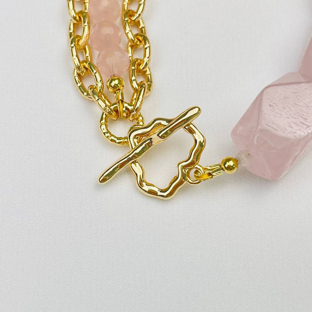 Браслет из Розового кварца с цепочкой 16,5 см