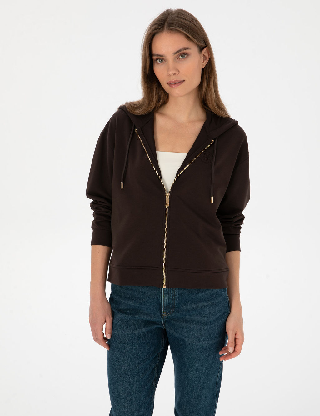 Kahverengi Comfort Fit Fermuarl_ Sweatshirt