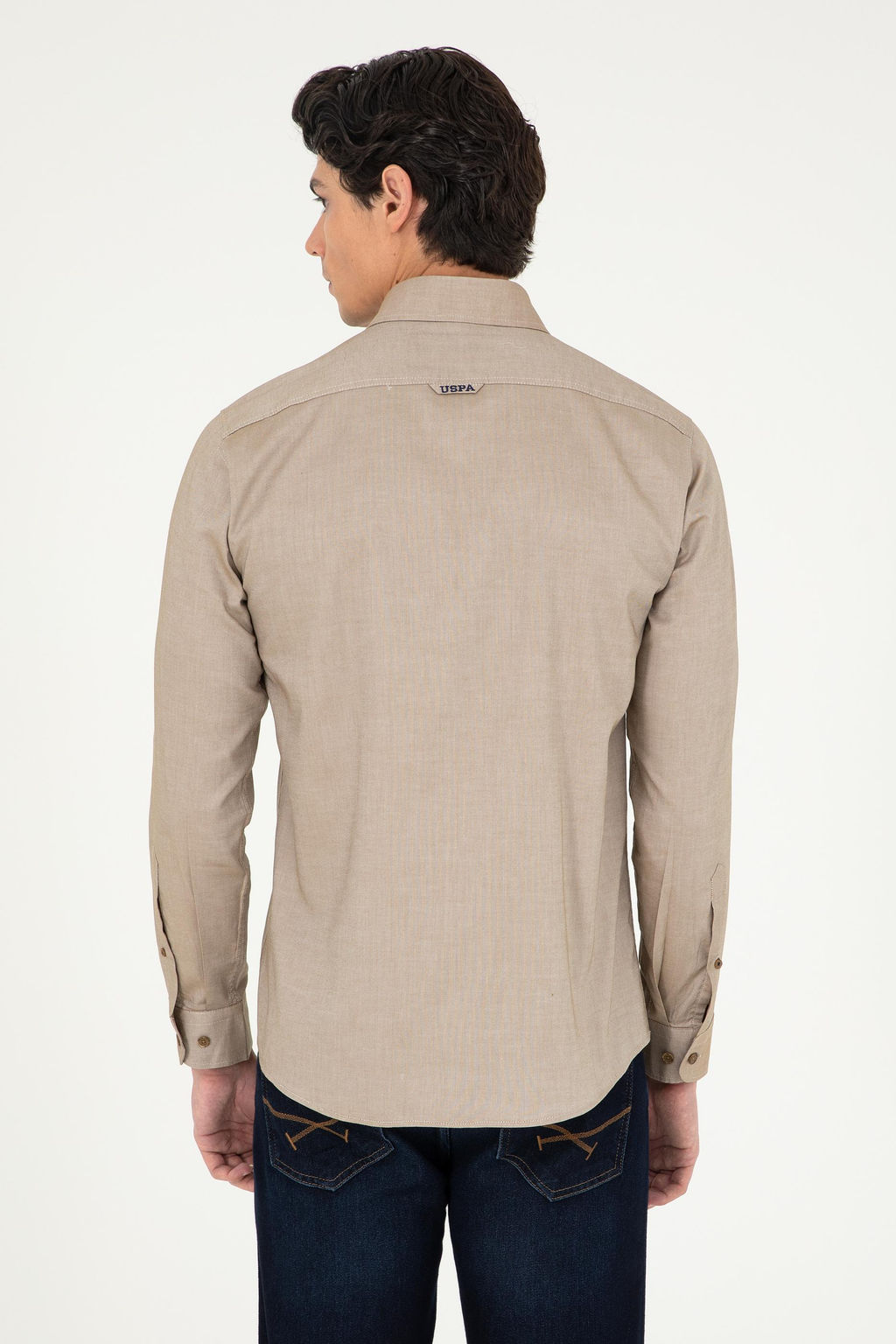 Мужская базовая рубашка цвета хаки с длинным рукавом - U.s. polo assn фото 5