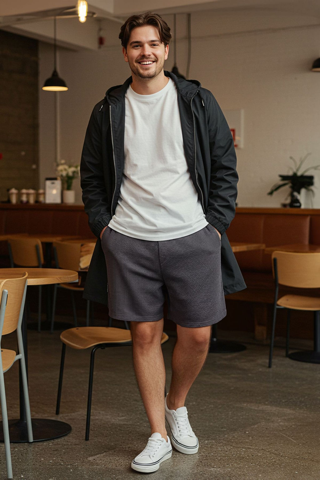 TRENDYOL MAN Buyuk Beden Fume Oversize/Genis Kesim Dokulu K?r?smaz Ottoman Sort TMNSS25AP00001