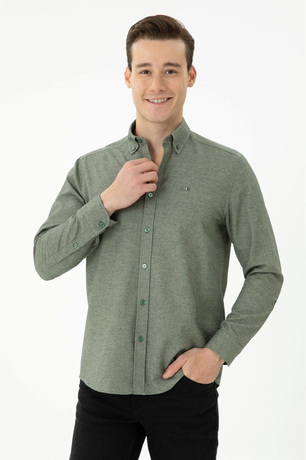 Мужская зеленая рубашка с длинным рукавом - U.s. polo assn фото 3