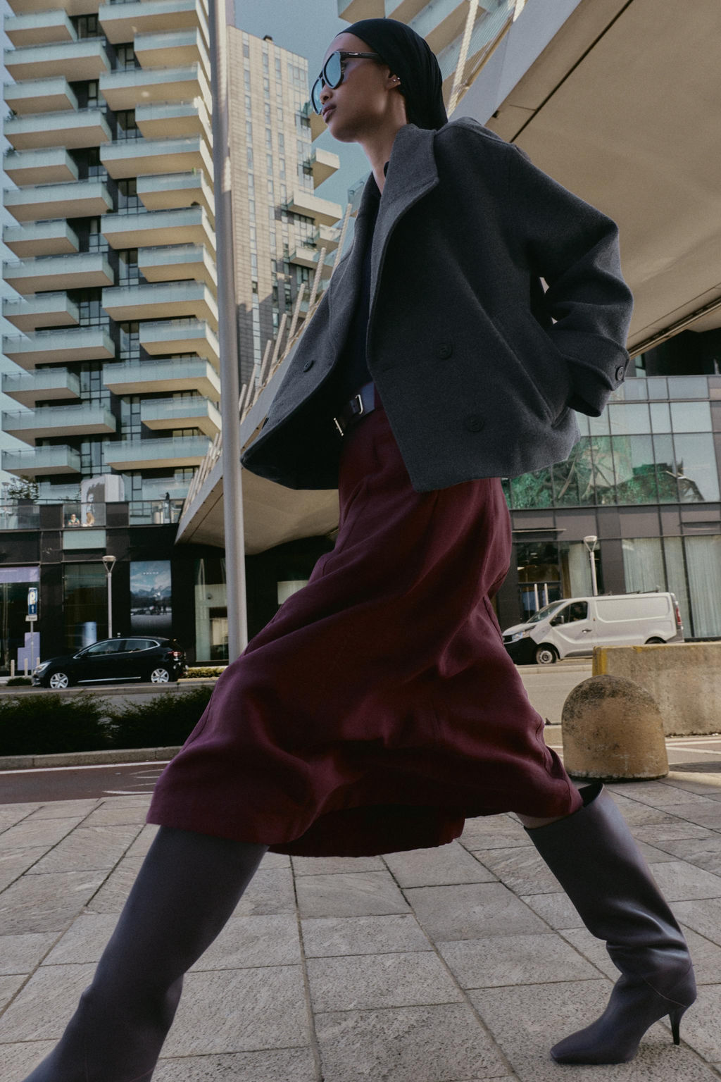 BELTED MIDI CAPE SKIRT