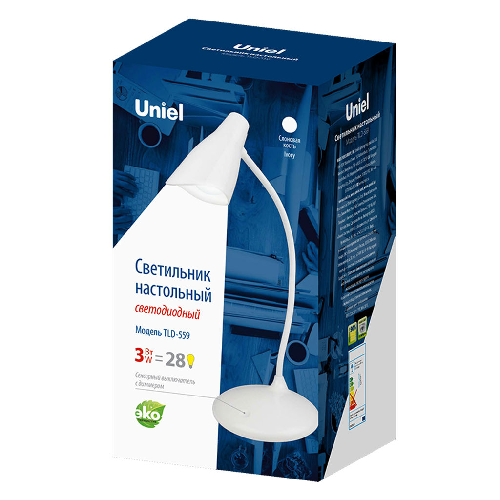 TLD-559 Ivory/LED/280Lm/5000K/Dimmer Светильник настольный, 3W. Сенсорный выключатель. Белый. ТМ Uniel