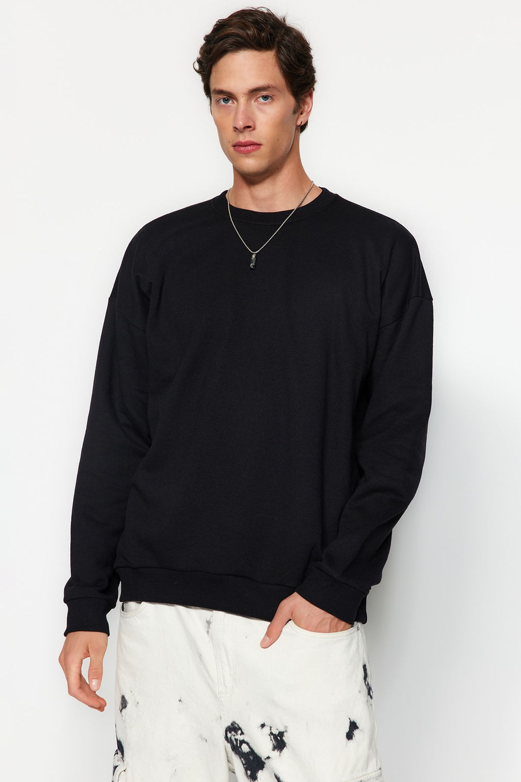 TRENDYOL MAN Lacivert Oversize/Genis Kesim S?rt Bask?l? Ici Polar/S?cak Tutan Pamuk Sweatshirt TMNAW22SW0796 - Trendyolmilla фото 17