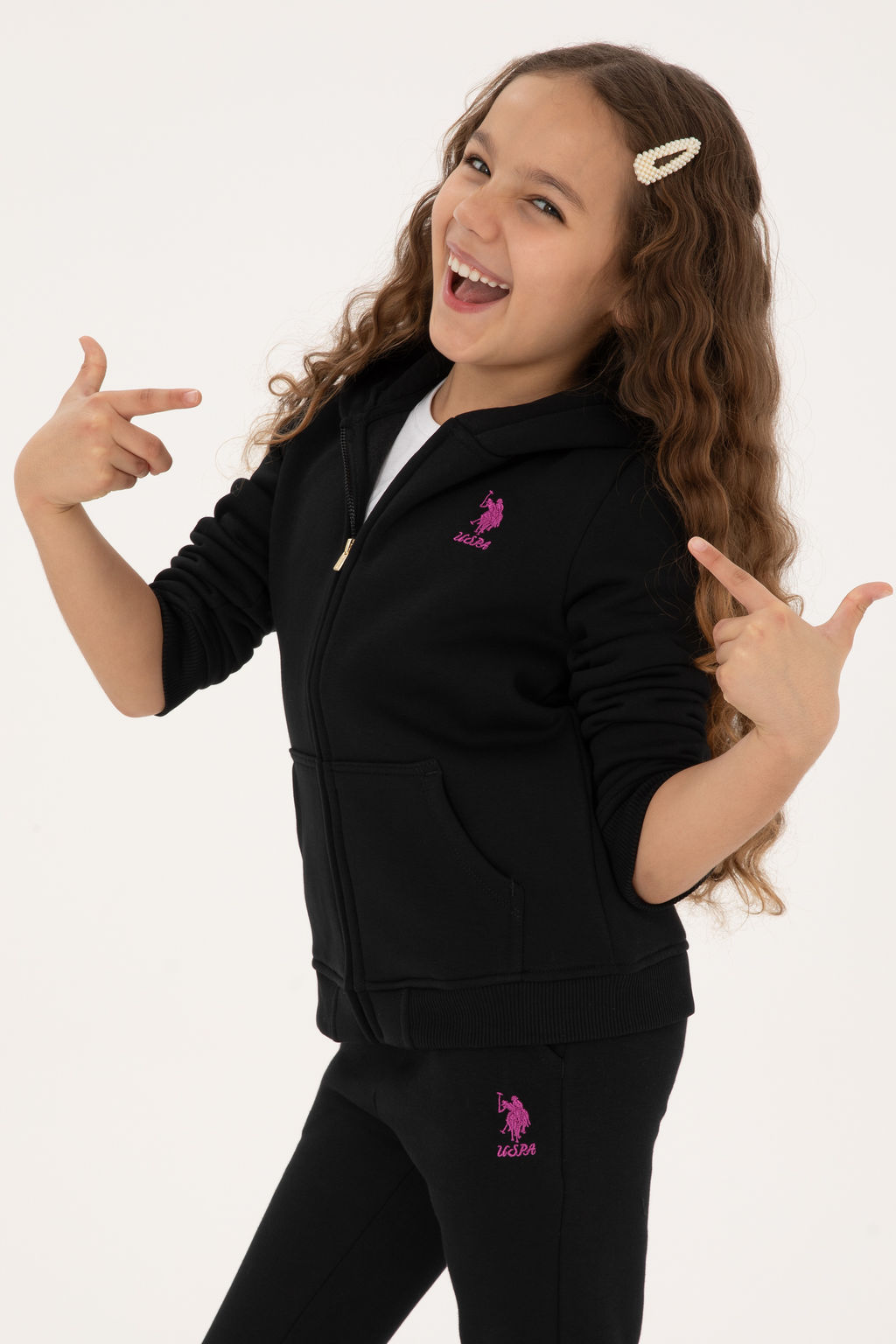 K_z _ocuk Siyah Kap__onlu Fermuarl_ _ardonlu Basic Sweatshirt Sepette S_rpriz _ndirim - U.s. polo assn фото 6