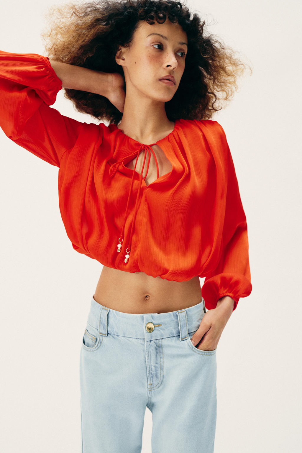 BLUSA GLOBO SATINADA / Rojo / Coral - Zara фото 2