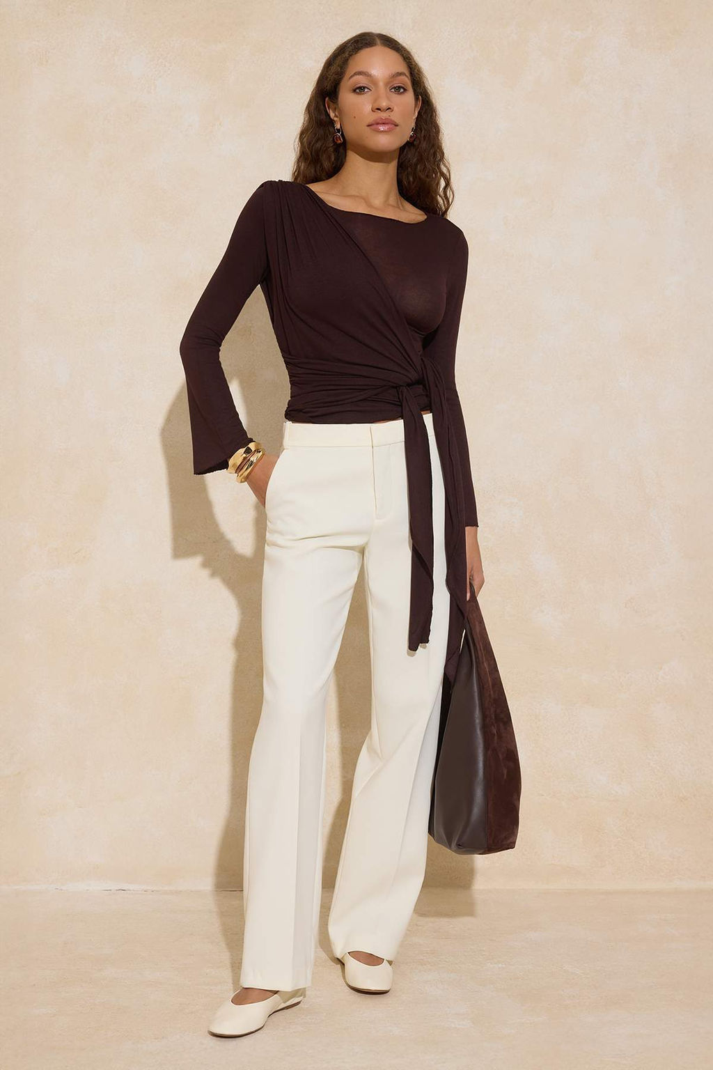 Kahverengi Transparan Regular/Normal Kal?p Baglama Detayl? Orme Bluz TWOSS26BZ00041