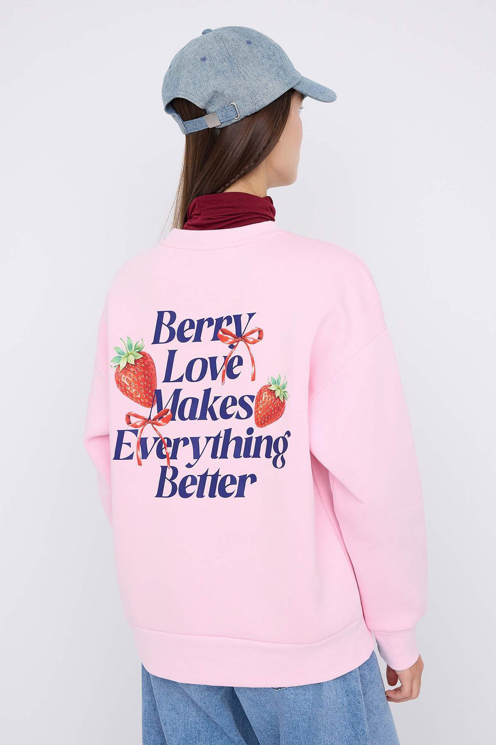 Teen Ac?k Pembe Cilek Bask?l? Ici Polarl? Orme Sweatshirt TWOAW26SW00196 - Trendyolmilla фото 8