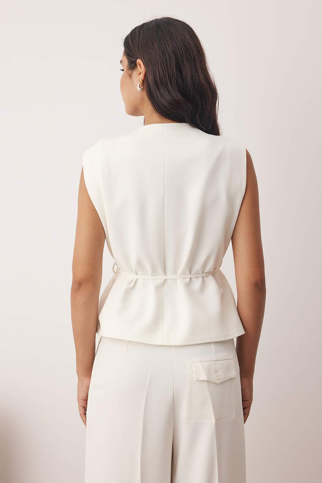 Beyaz Ince Kusakl? Kruvaze Kapama Dokuma Yelek TWOAW26YE00024 - Trendyolmilla фото 4