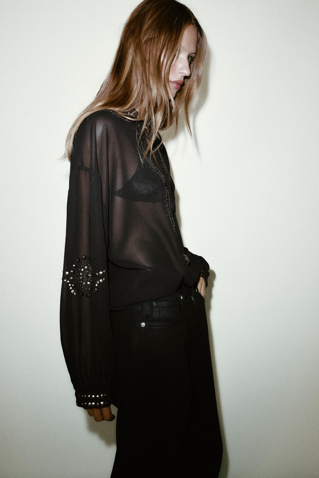 SEMI-SHEER BEADED BLOUSE - Zara фото 14