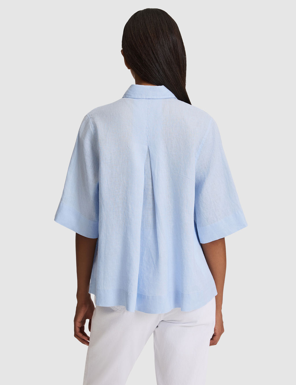 Mavi Oversize K_sa Kollu %100 Keten G_mlek