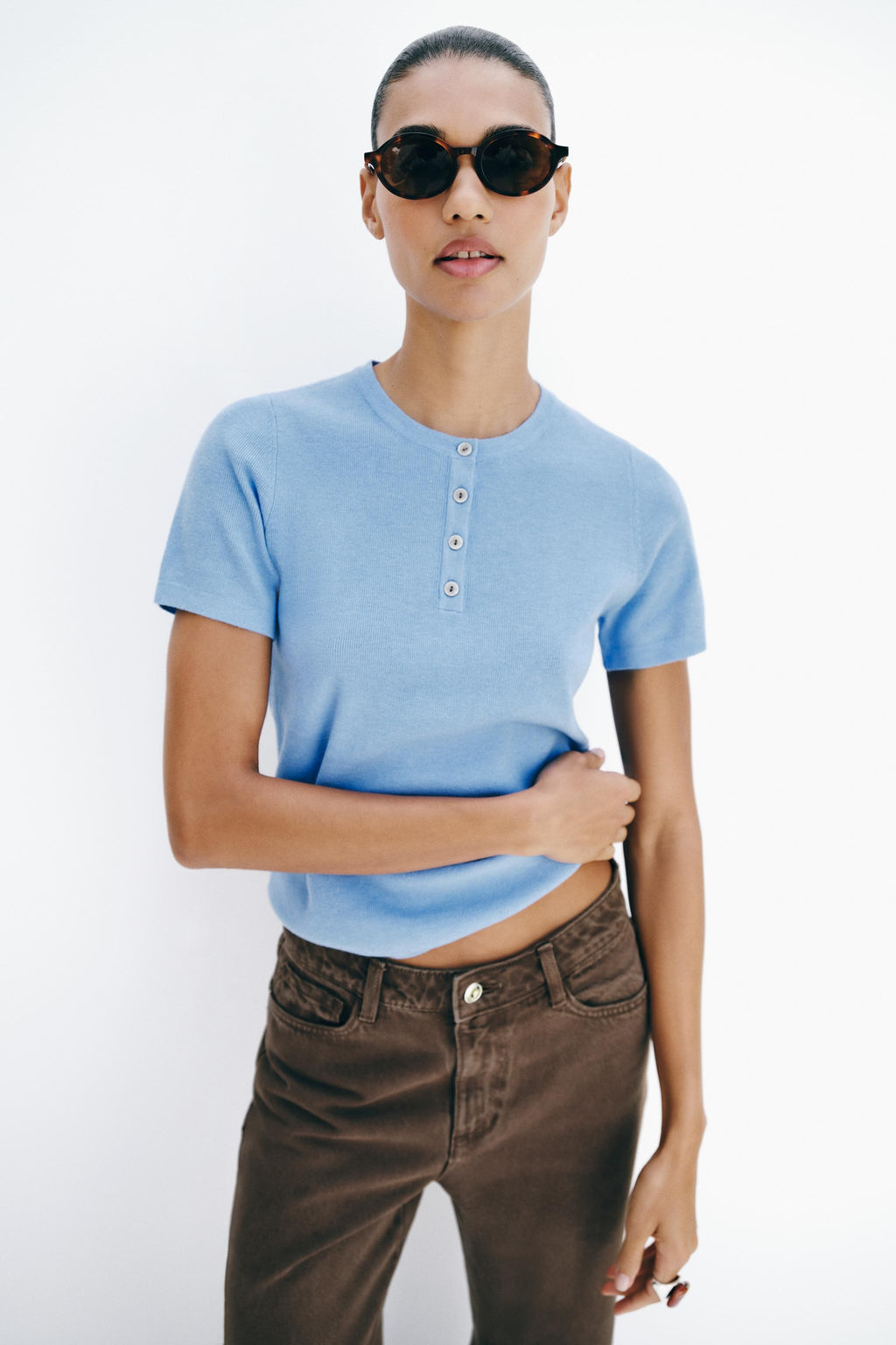 JEANS Z1975 LOOSE TIRO MEDIO COMBINADO CROCHET / Marr?n - Zara фото 2