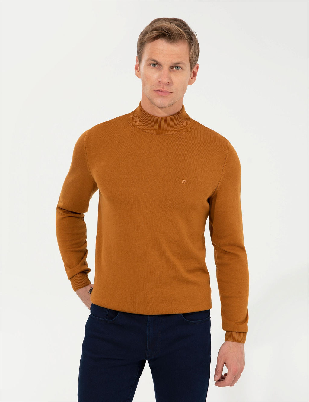 Kahverengi Slim Fit Yar_m Bal_k__ Yaka Basic Triko Kazak