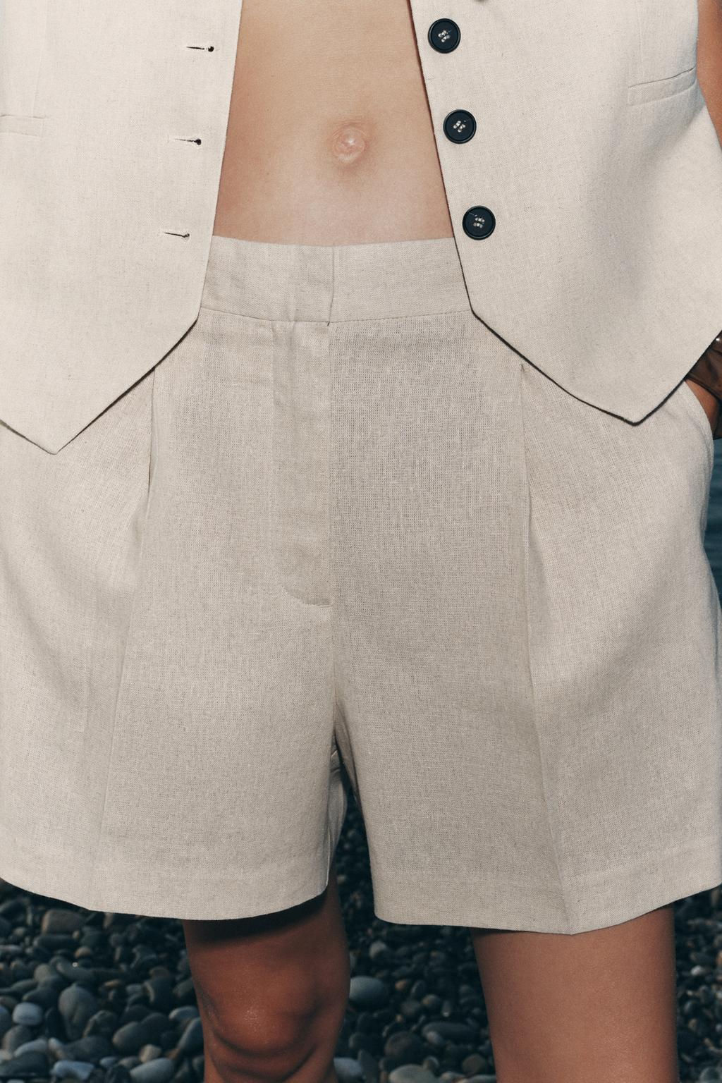 HIGH-WAIST LINEN BLEND BERMUDA SHORTS - Zara фото 13