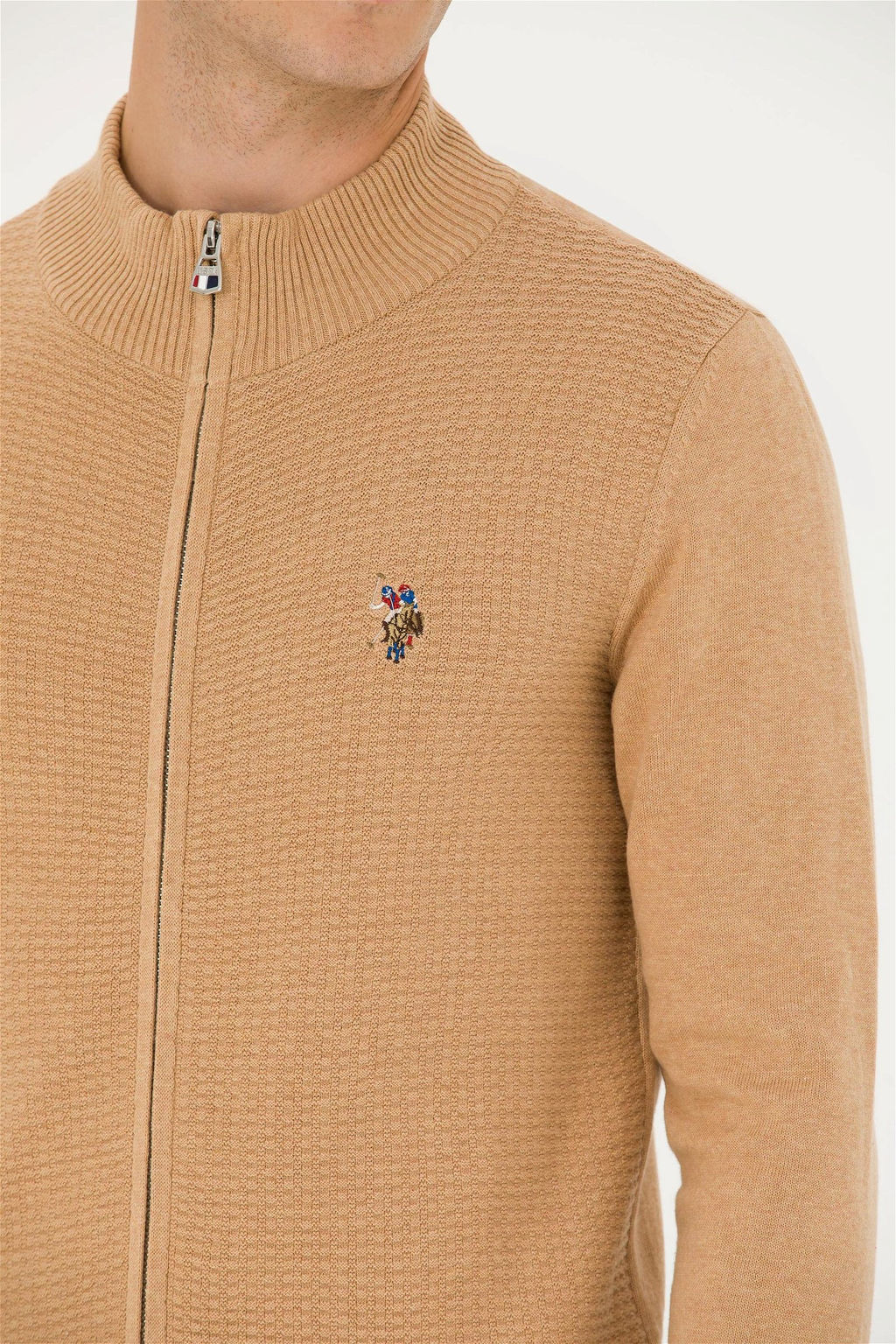 U. S. Polo Assn Мужской базовый трикотажный кардиган песочного меланжа - U.s. polo assn фото 14