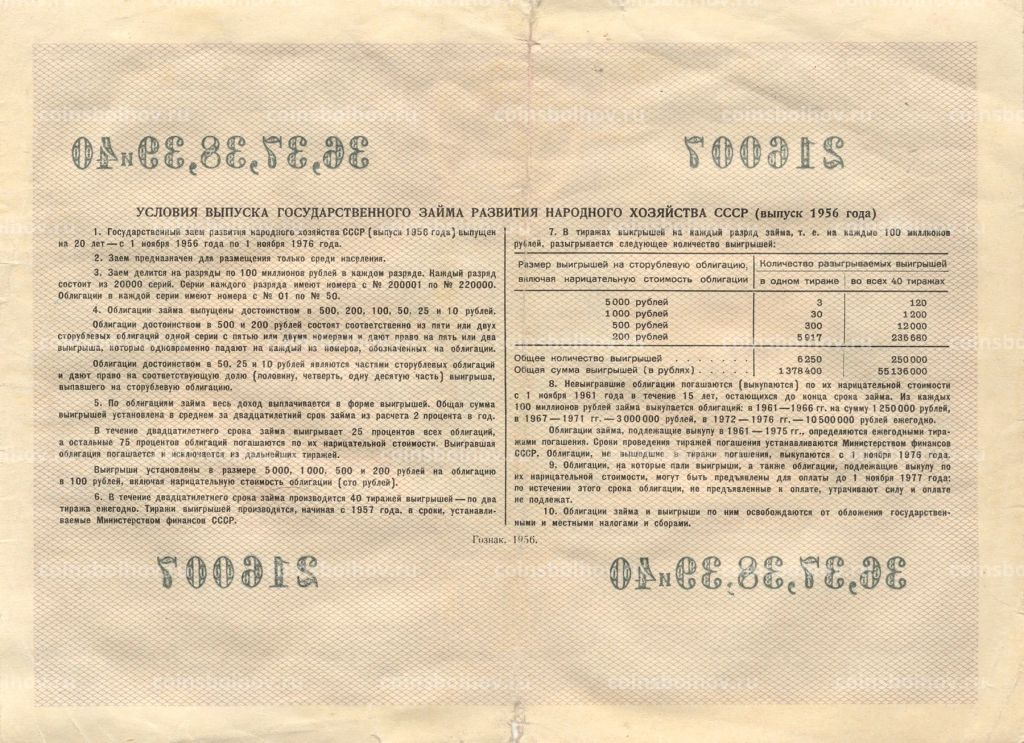 500 рублей 1956 года Облигация госзайма