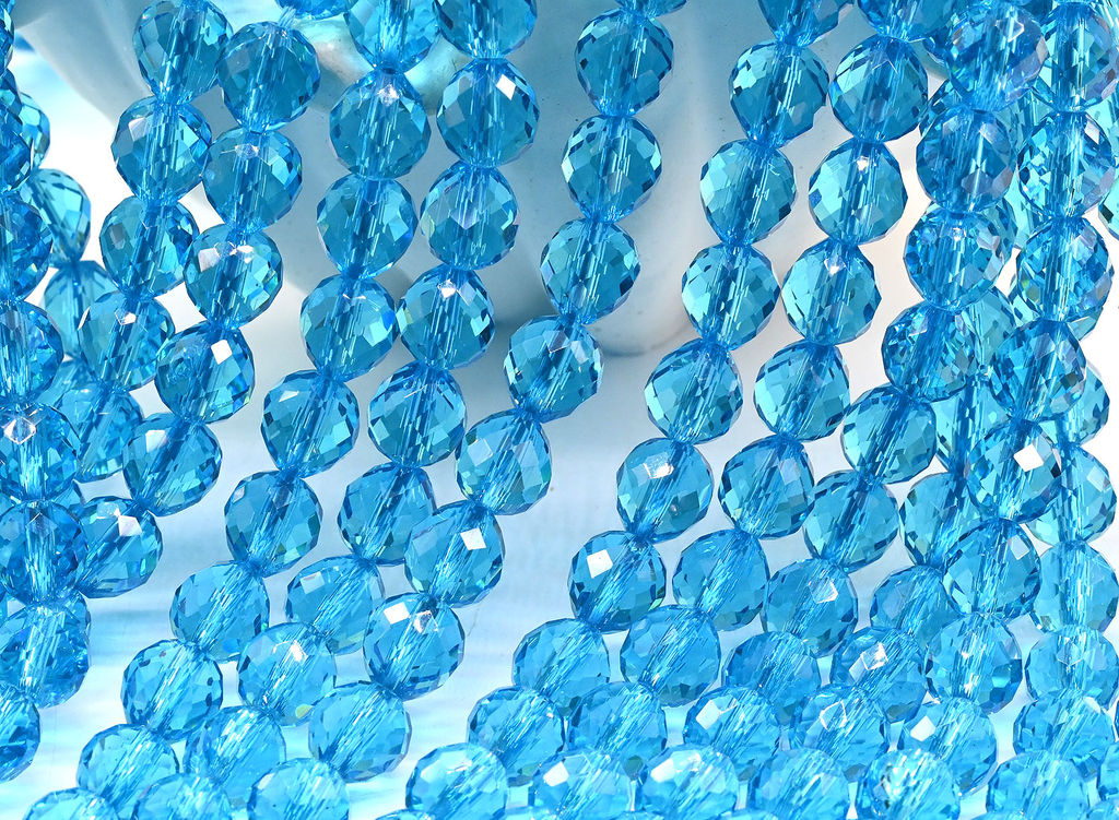 Бусины из циркона капля граненая 8*8мм цв.лазурный, 39см, 48 бусин Радуга камня