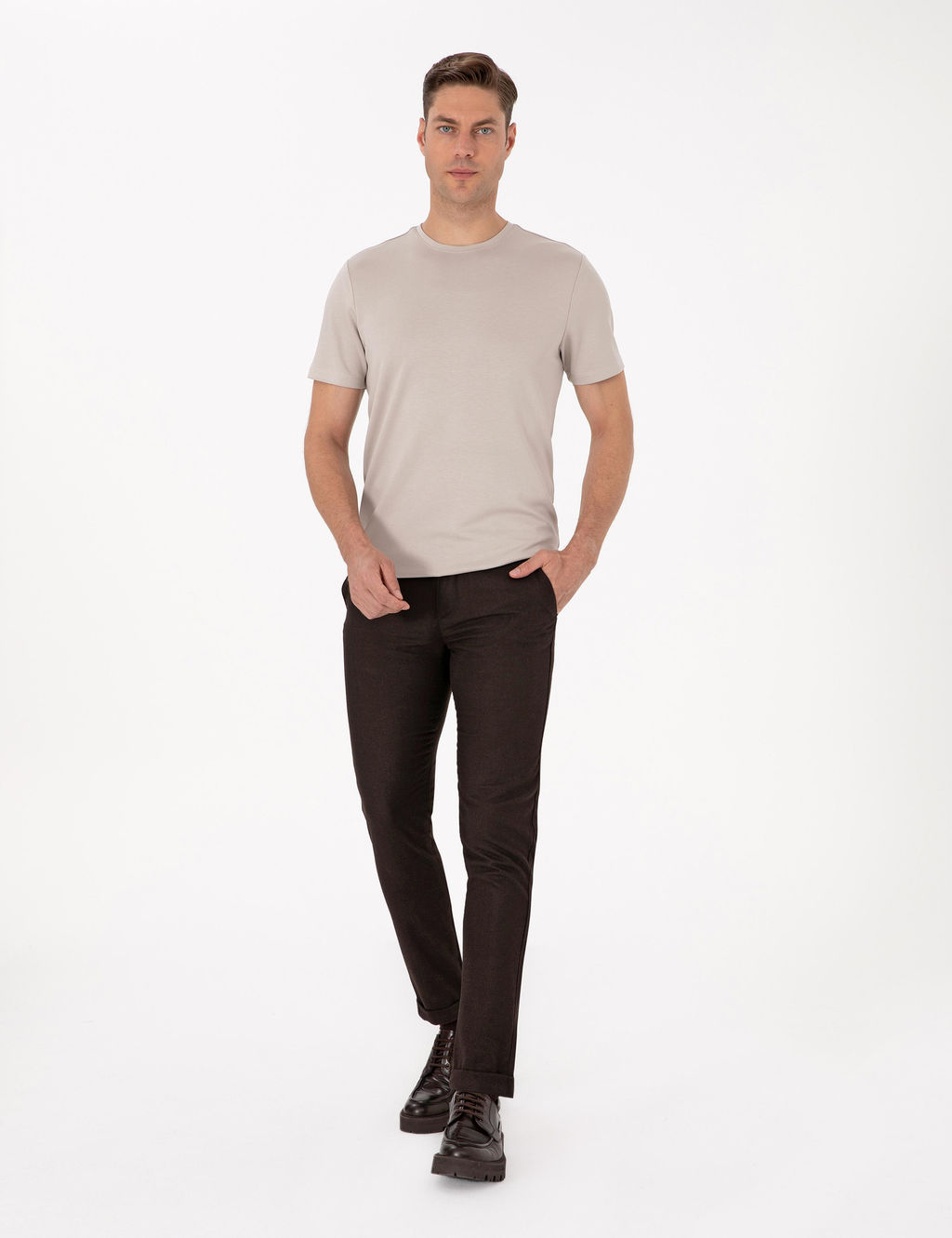 Ta_ Regular Fit Kal_n Dokulu Bisiklet Yaka Basic Ti__rt - Pierre cardin фото 4