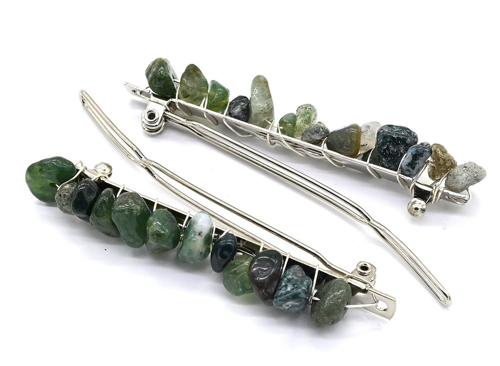 Женская заколка для волос с агатом моховым 6,5*0,8*1,3см