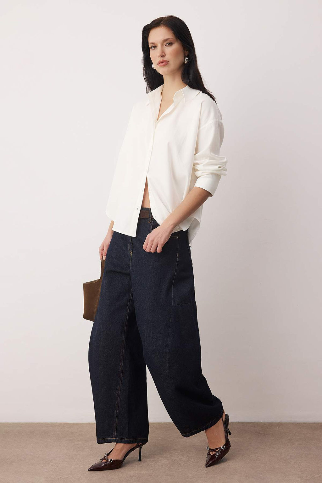 Beyaz Oxford Genis/Oversize Kal?p Gomlek TWOAW26GO00121