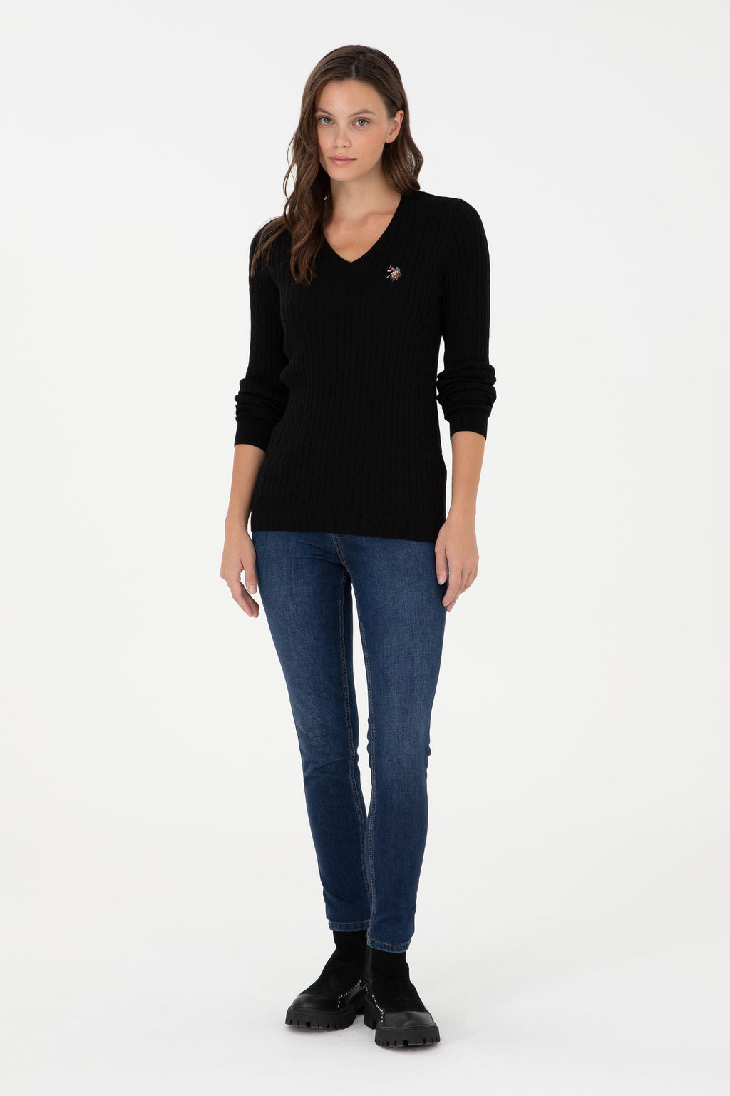 Женский черный базовый свитер с v-образным вырезом Неожиданная скидка в корзине - U.s. polo assn фото 4