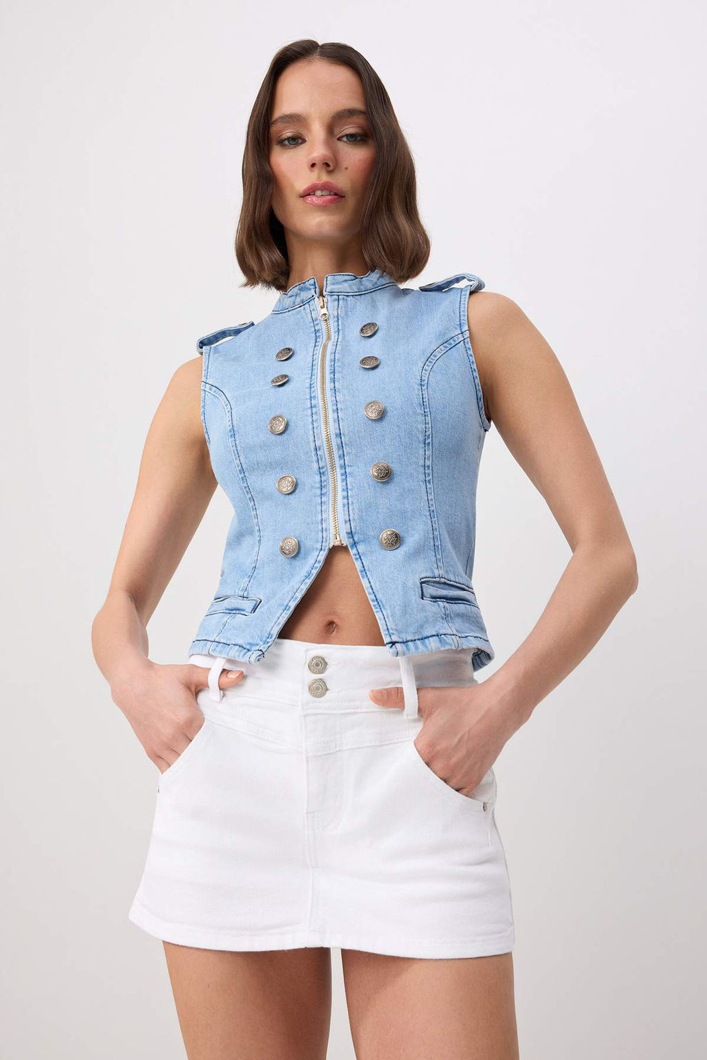 Beyaz Kemer Detayl_ Mini Denim _ort Etek TWOSS26ET00246 - Trendyolmilla фото 5