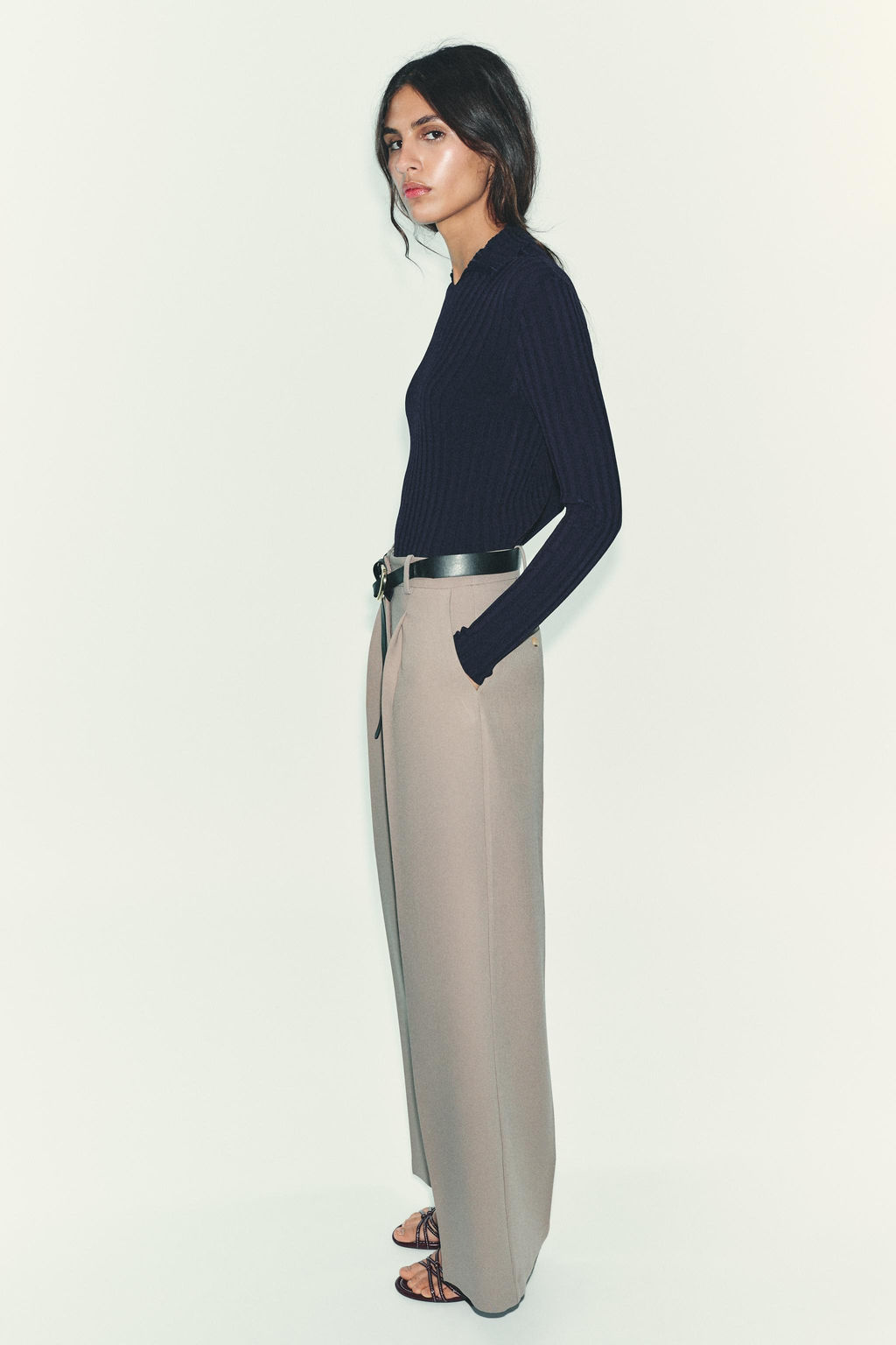 STRAIGHT-LEG DARTED TROUSERS WITH BELT