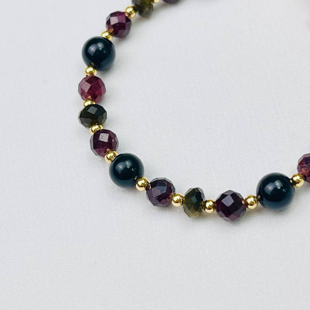 Браслет регулируемый из Граната, Турмалина и Обсидиана Муладхара - Радуга самоцветов фото 3