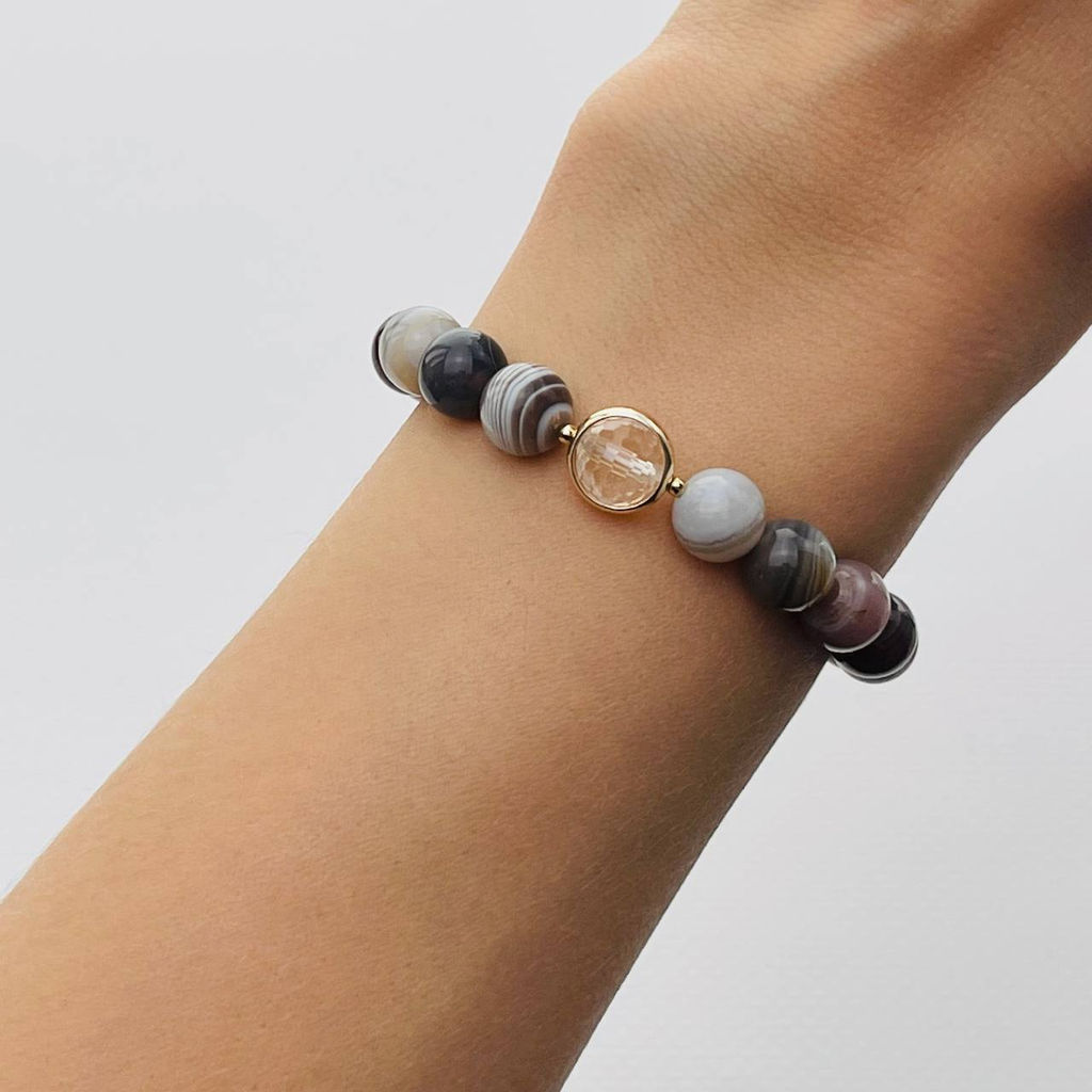 Браслет из ботсванского Агата и Горного Хрусталя 17 см