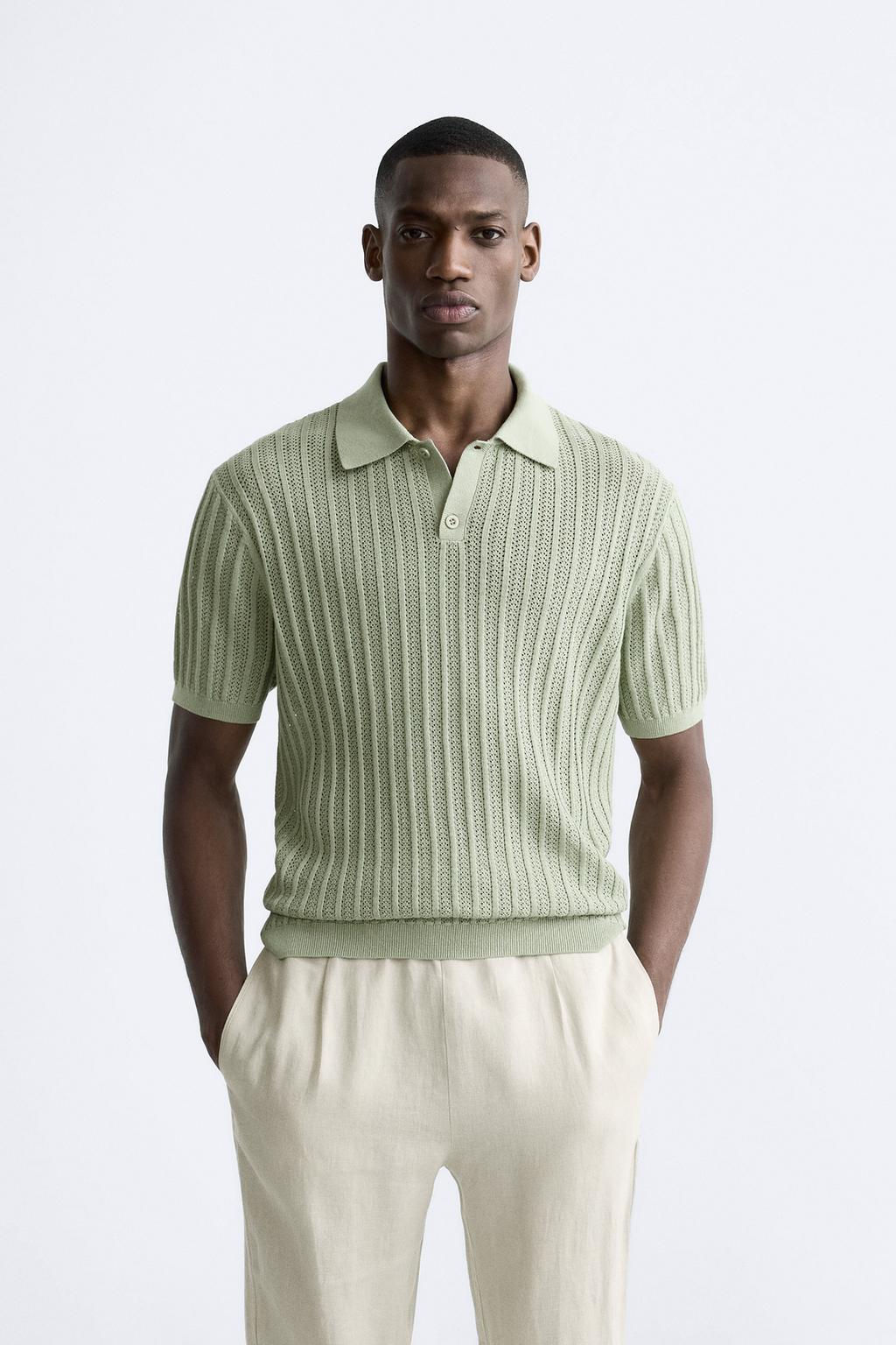 COTTON - LINEN KNIT POLO SHIRT - Zara фото 2