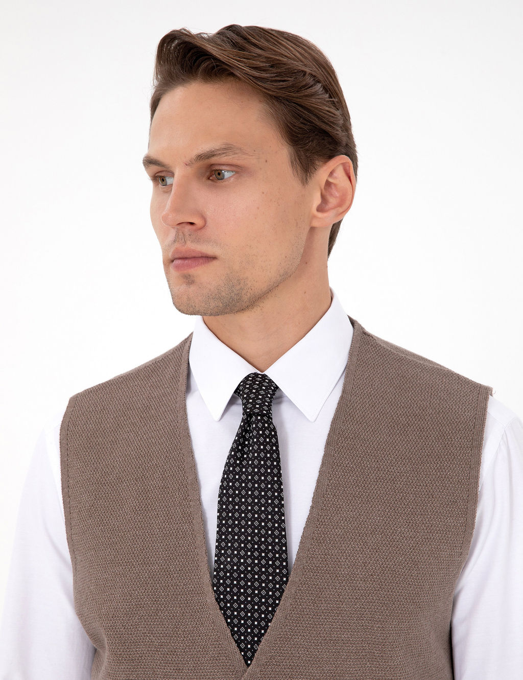 Vizon Melanj Slim Fit V Yaka Triko Yelek