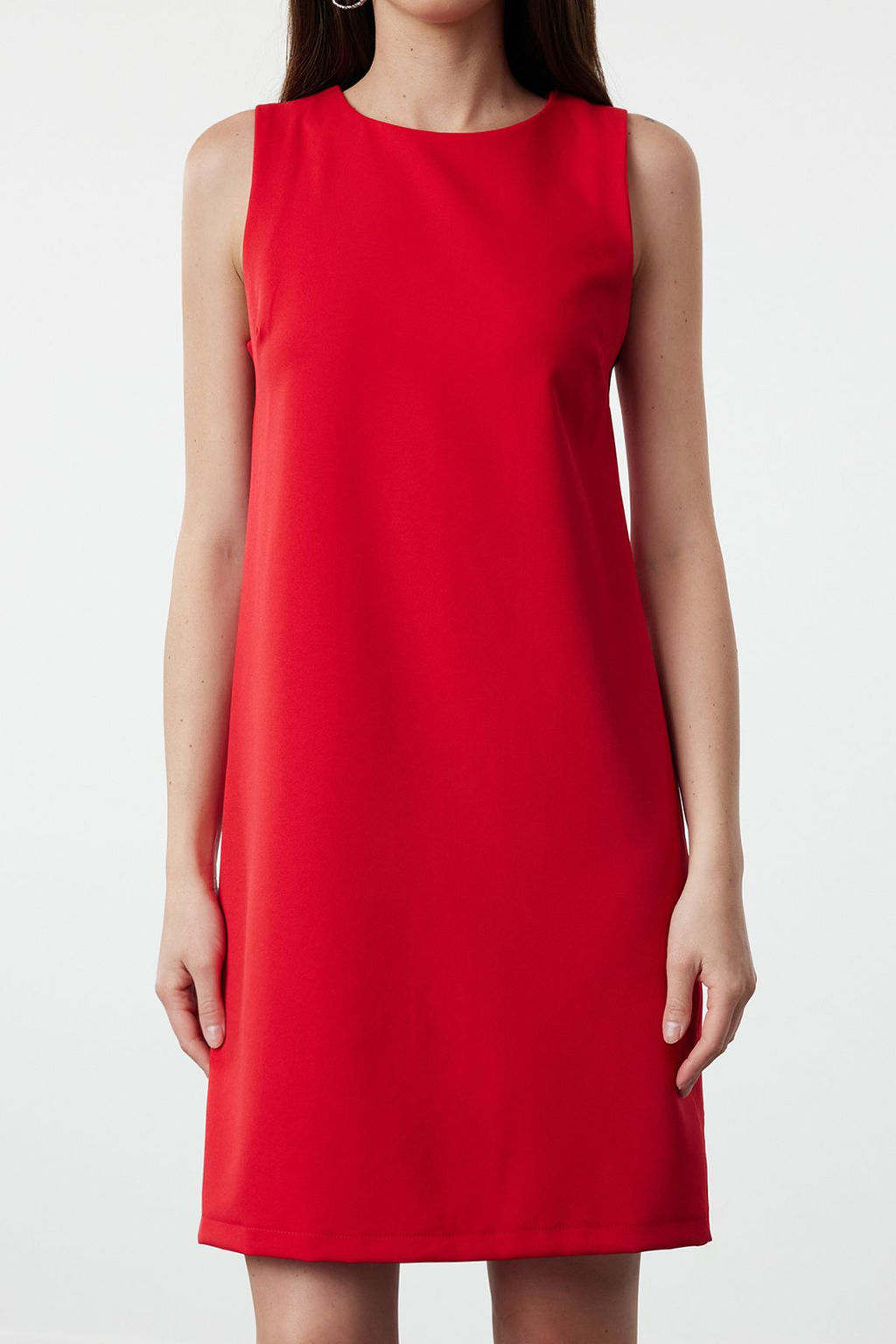 TRENDYOLMILLA Siyah Duz Kesim Kolsuz Bisiklet Yaka Mini Dokuma Elbise TWOSS19FG0063 фото 24