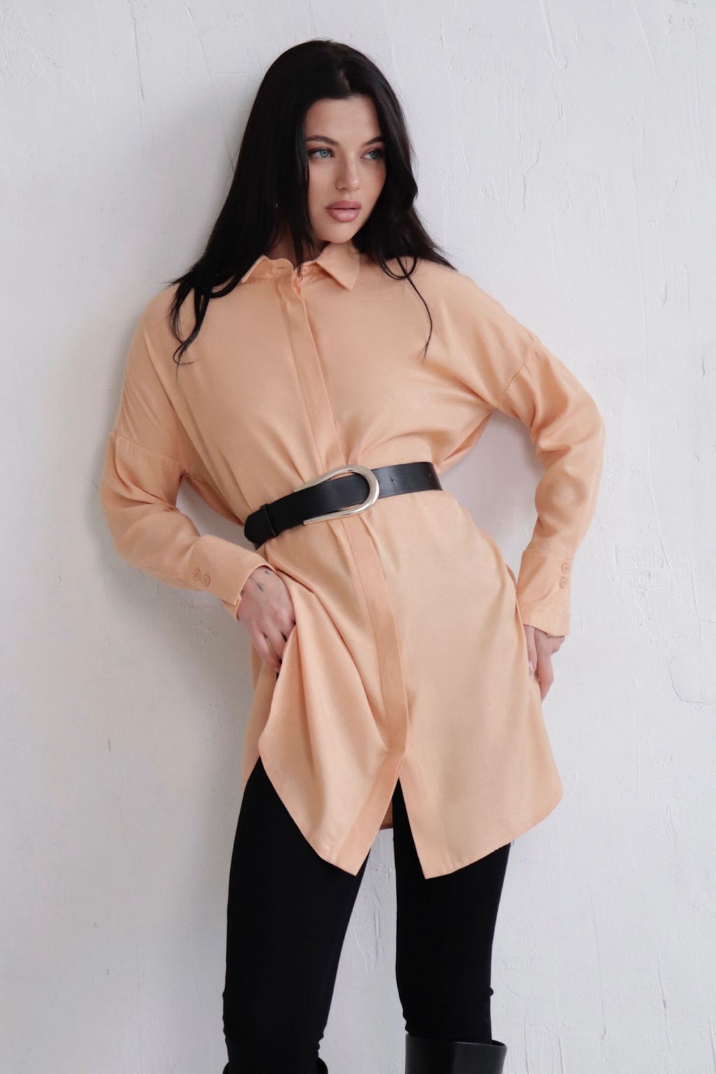 Базовая удлинённая рубашка свободного силуэта - Martichelli фото 131