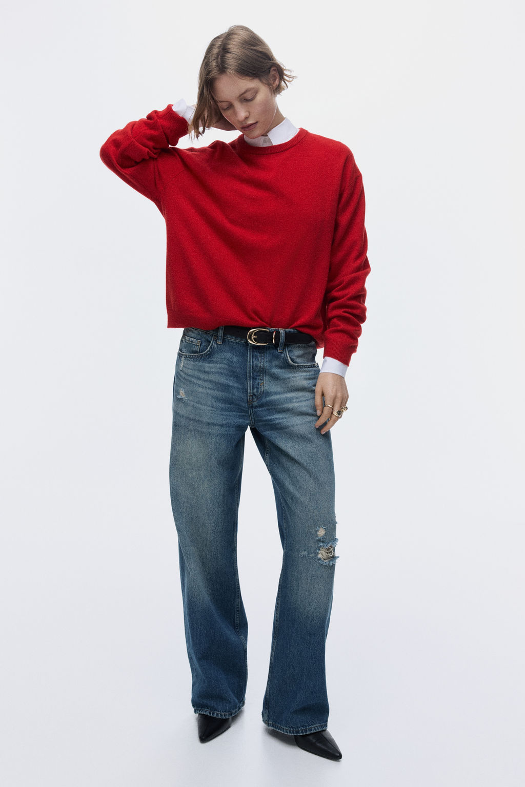 Wide Leg Regular Waist Jeans - H&m фото 5