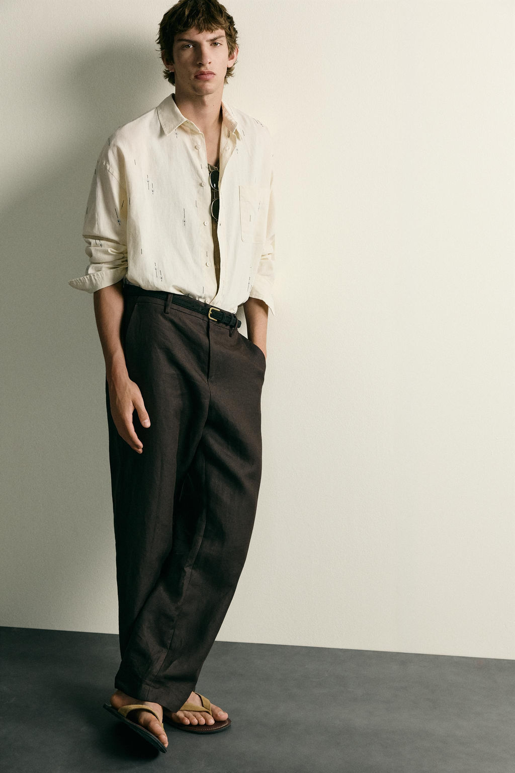 CAMISA RELAXED FIT ALGOD?N - LINO BORDADOS / Crudo - Zara фото 6