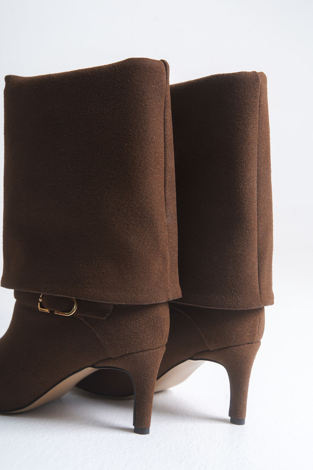 Kahverengi Premium Cift Kullan?ml? Kemer Detayl? Suet Kad?n 6,5 cm Topuklu Bot&Cizme TAKAW26BO00092