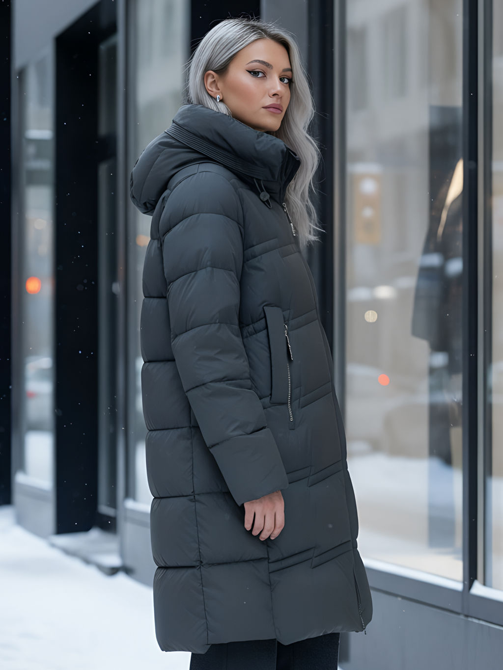 Пальто зимнее утепленное с капюшоном женское темно-зеленого цвета 7779TZ - Visdeer фото 19