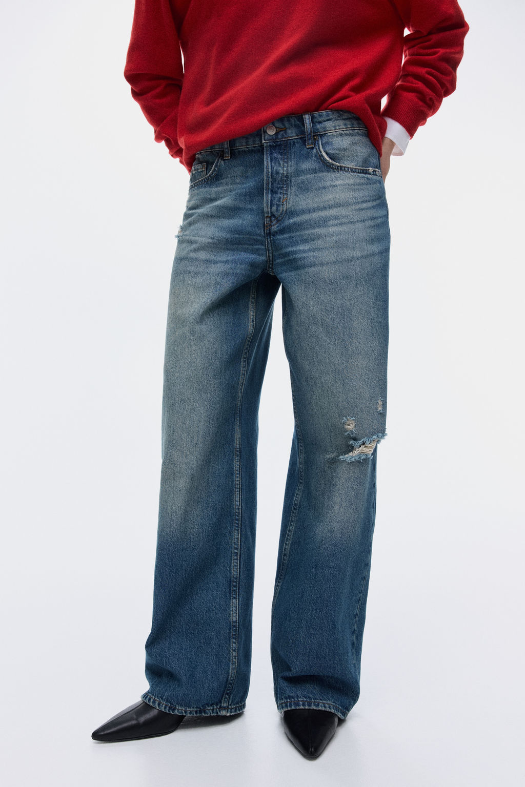 Wide Leg Regular Waist Jeans - H&m фото 7