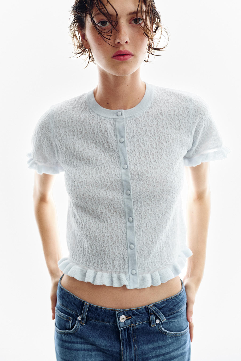 CHAQUETA PUNTO ESTRUCTURA VOLANTES / Azul claro - Zara фото 5