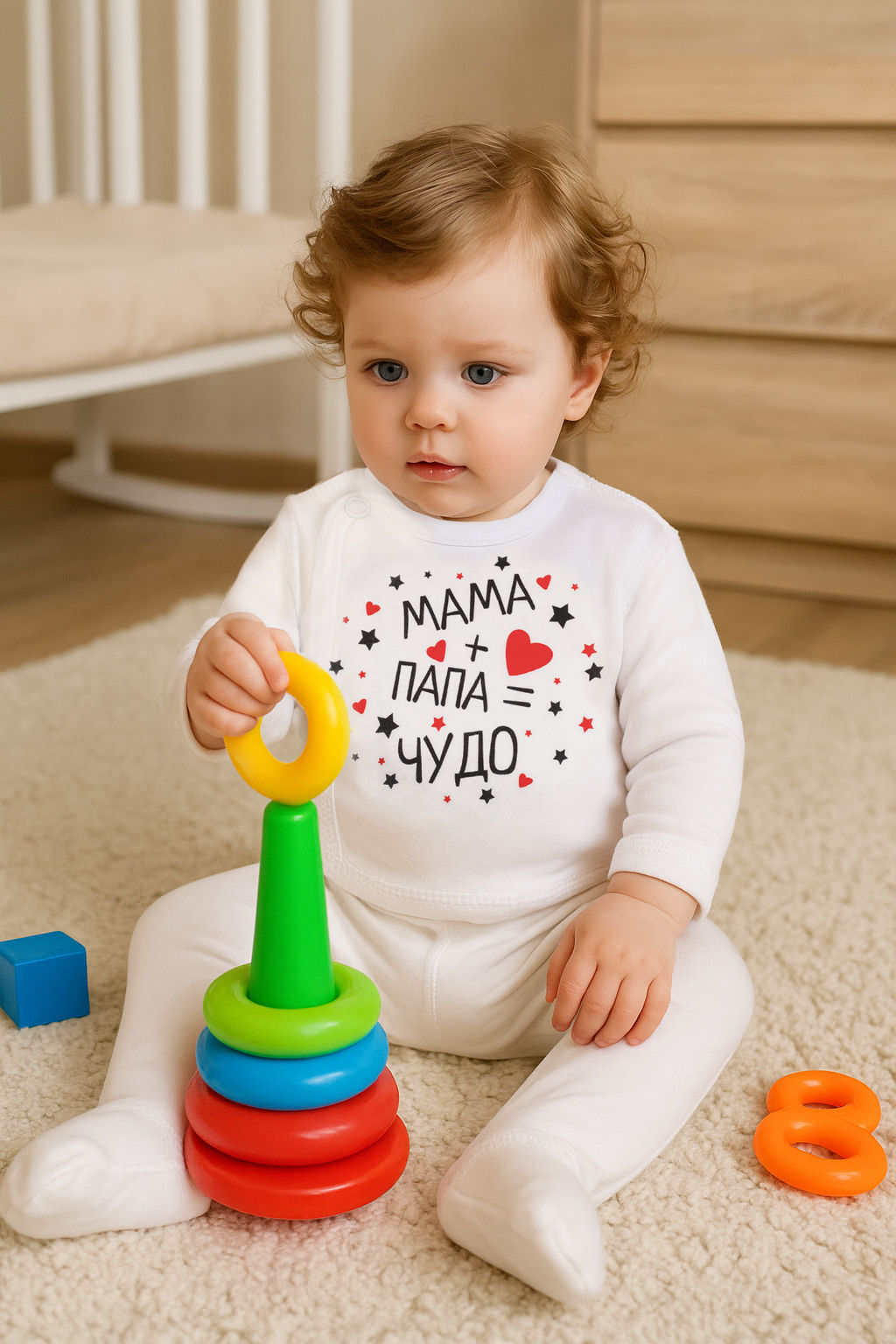 Распашонка ясельная белая Папа+Мама=Чудо 018п (68, 44)