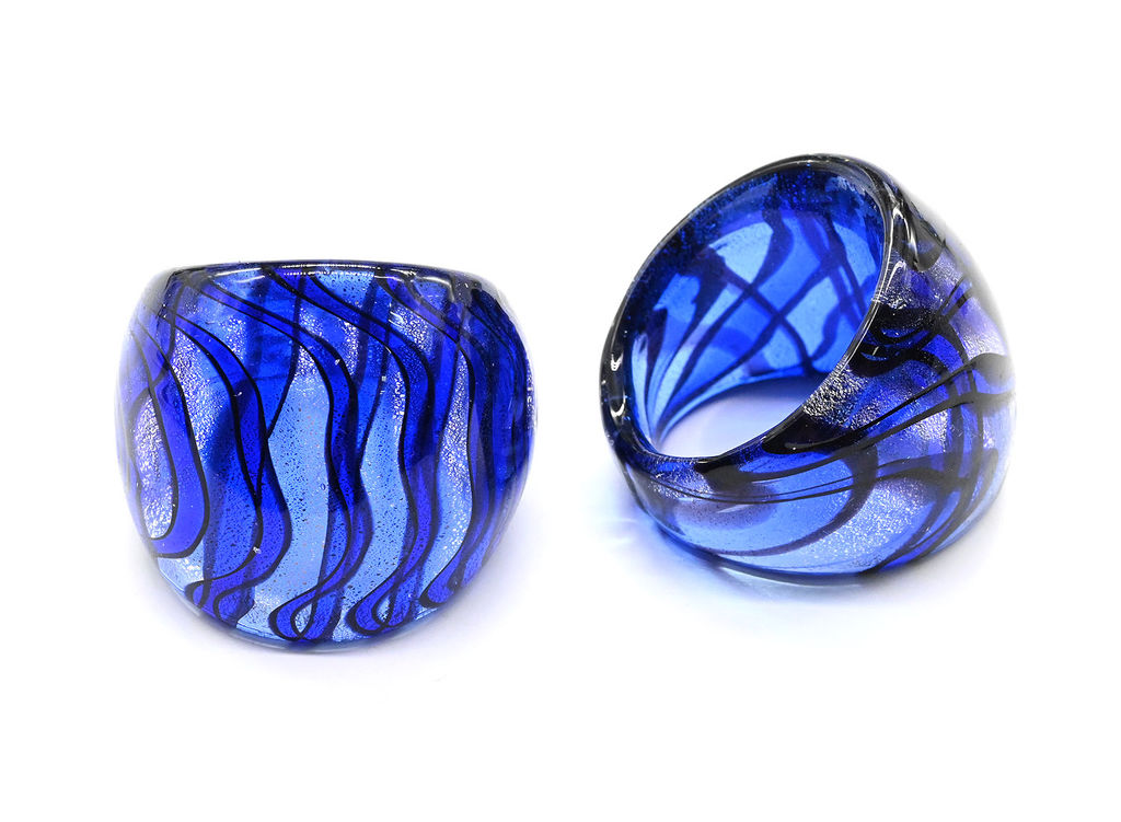 Стеклянное кольцо модель 4 цв.синий Радуга камня