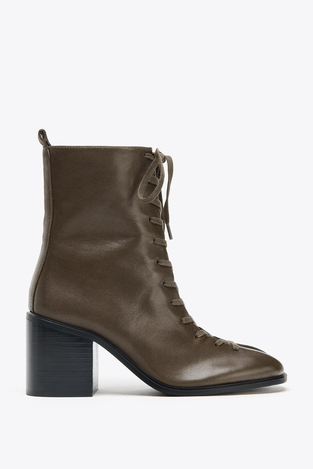 LEATHER LACE-UP ANKLE BOOTS - Zara фото 4