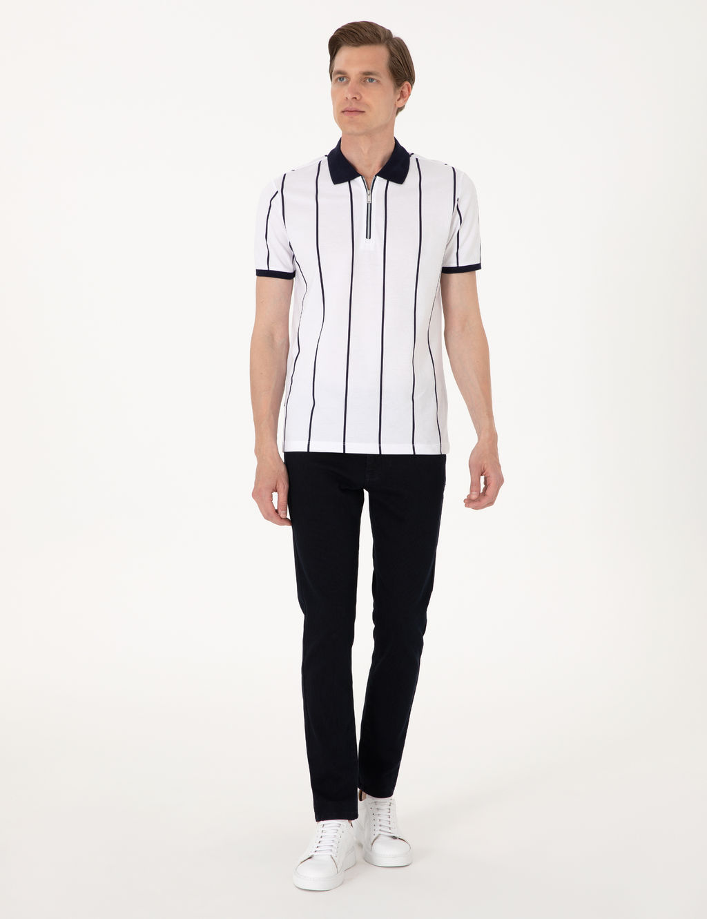 Lacivert _izgi Detayl_ Slim Fit Polo Yaka Ti__rt