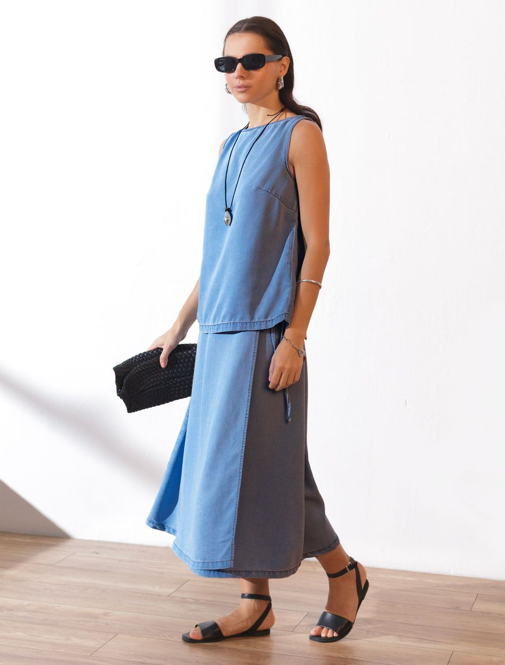 Юбка миди на запах А-силуэта из джинсового лиоцелла