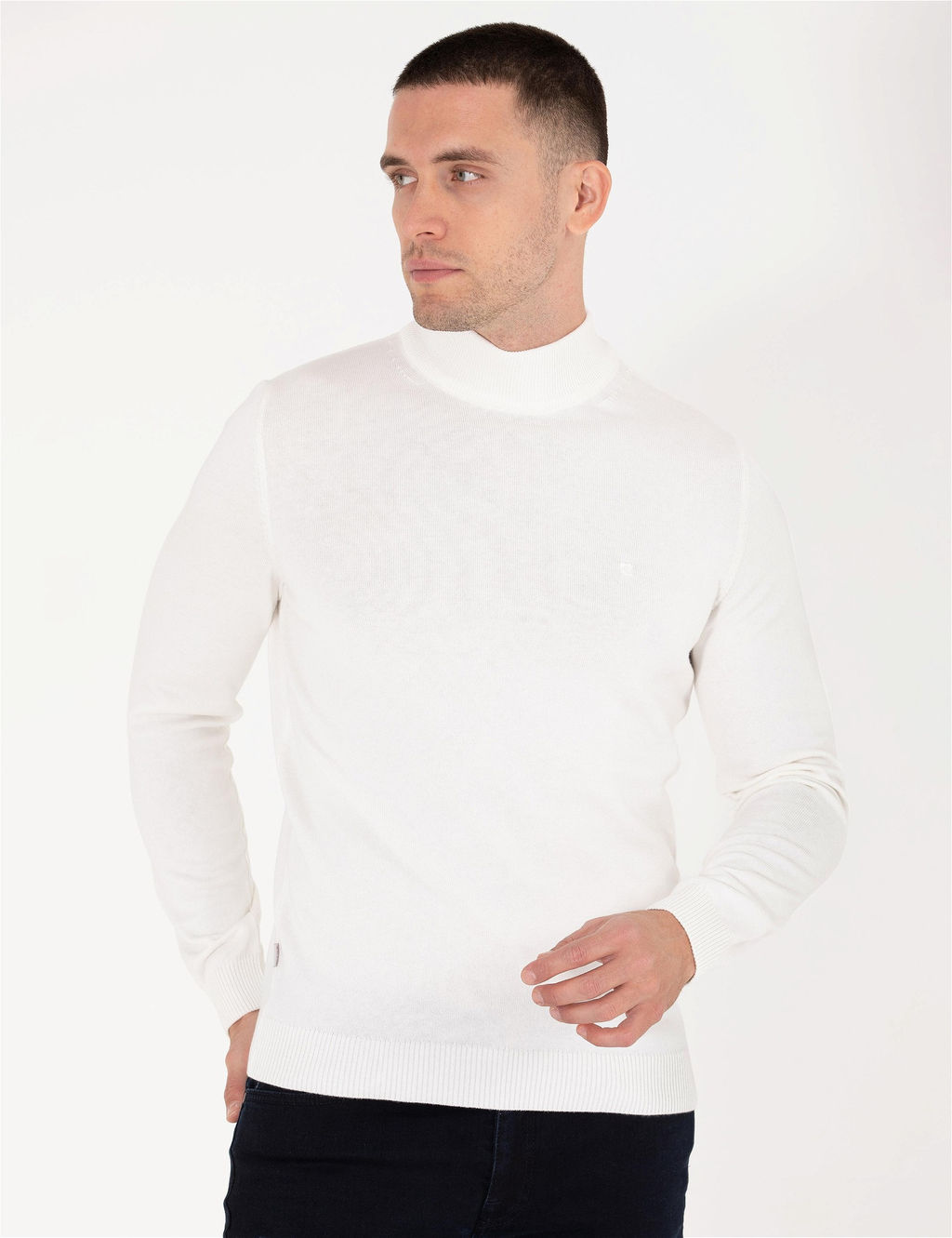 Ekru Slim Fit Yar_m Bal_k__ Yaka Basic Triko Kazak - Pierre cardin фото 3