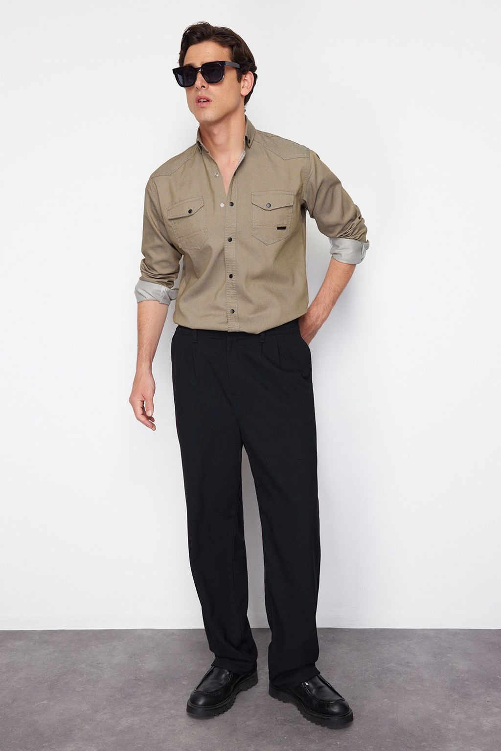 Haki Regular Fit C?tc?tl? Denim Kot Gomlek TMNSS24GO00081