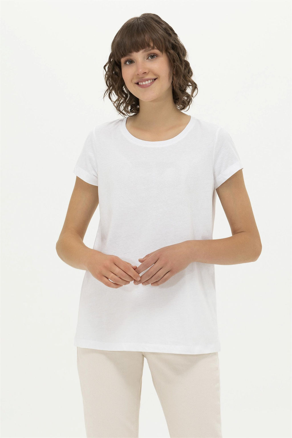 U. S. Polo Assn Женская белая базовая футболка с круглым вырезом - U.s. polo assn фото 8